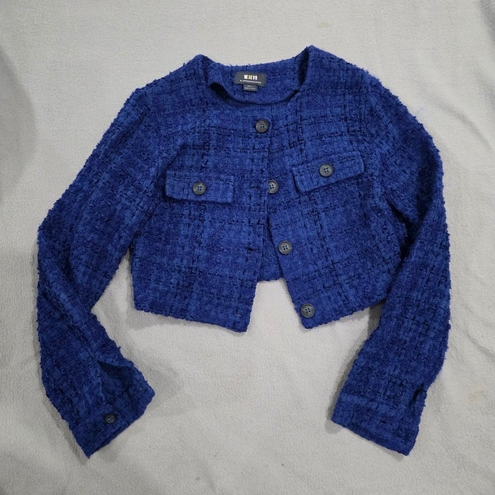 Maeve by Anthropologie Royal Blue Cropped Tweed Jacket Blazer OB1856164 XS - Picture 2 of 7